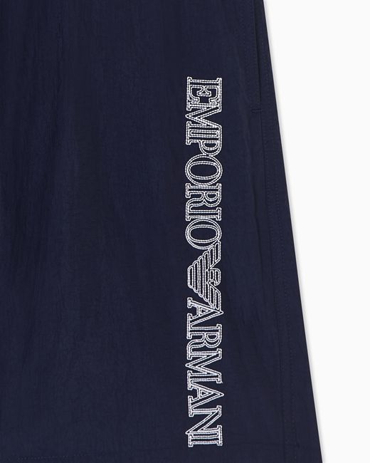 Emporio Armani Blue Bermuda Shorts With Stitched Logo Embroidery for men