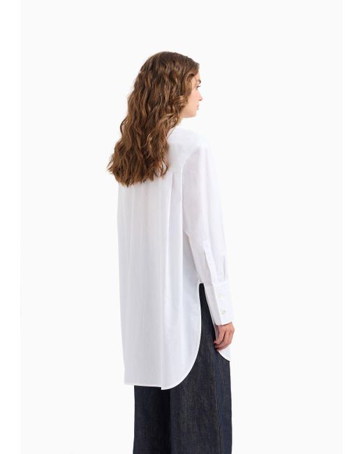 Emporio Armani White Oversized Cotton Shirt With Plastron