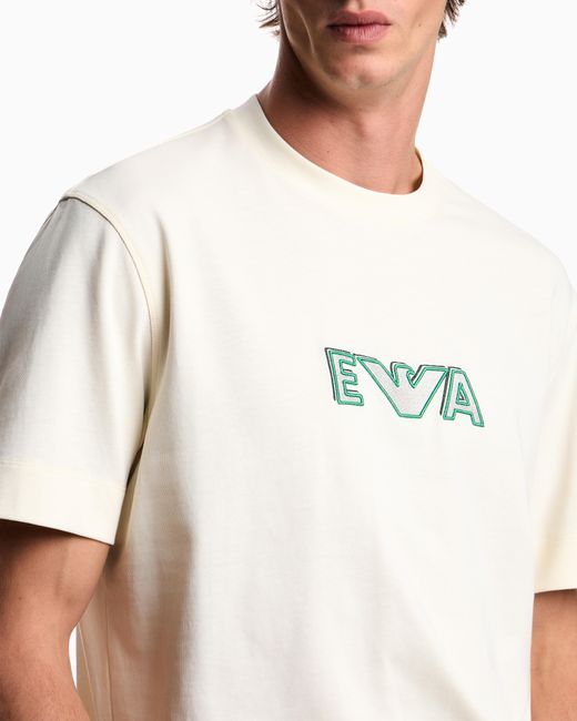 Emporio Armani White Heavy Jersey T-Shirt With Metal Logo Embroidery for men