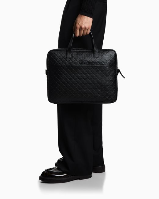 Sac Business En Cuir Avec Aigle Estampé All Over Emporio Armani pour homme en coloris Black