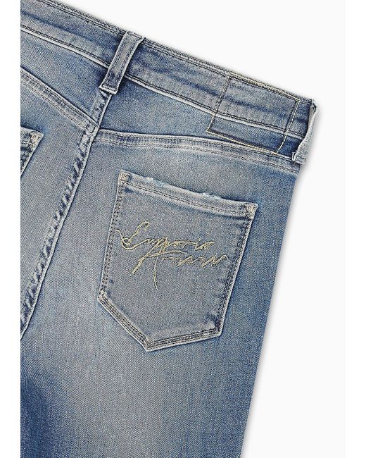 Emporio Armani Blue Jeans J20 Mit Hohem Bund Und Superschmalem Bein, Aus Stretch-denim In Used-optik