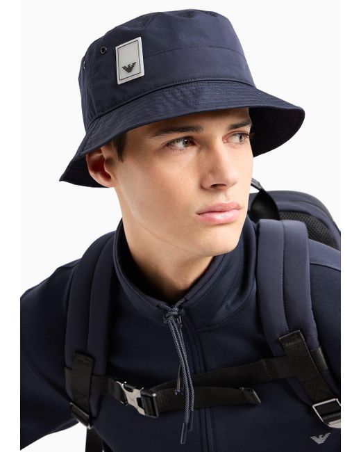 Emporio Armani Blue Travel Essentials Nylon Cloche Hat for men