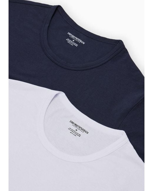 Emporio Armani Blue Two-pack Of Core Logo Band Loungewear T-shirts for men