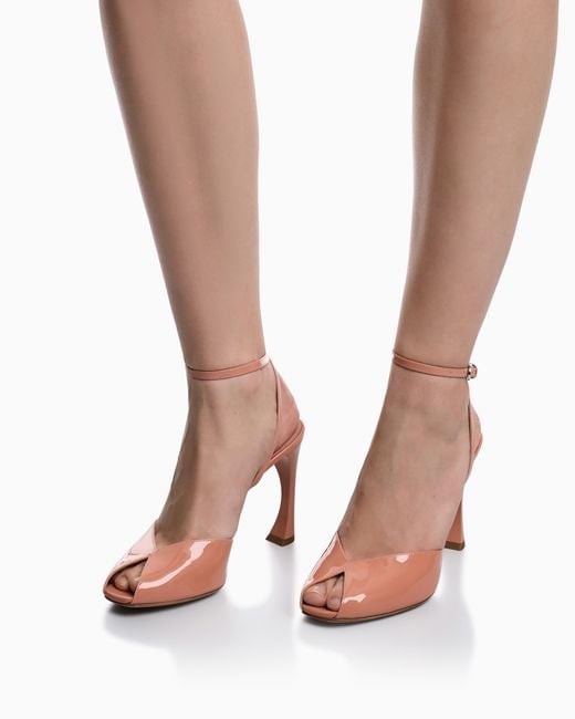 Emporio Armani White Patent Leather Open-Toe Heeled Sandals
