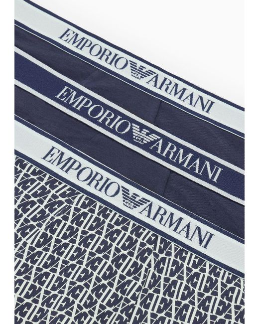 Emporio Armani Blue Three-pack Of Boxer Briefs With Core Logo Waistband for men