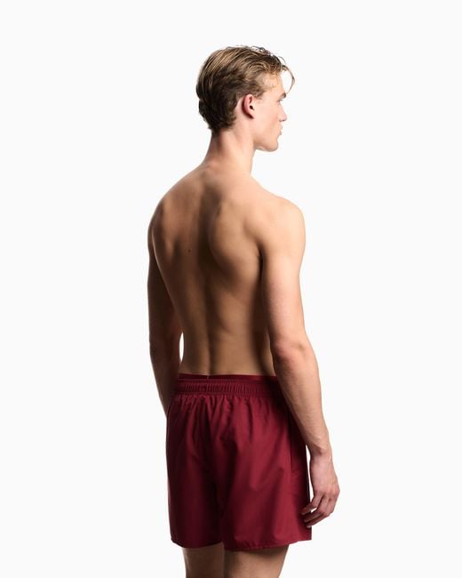 Emporio Armani Red Swim Shorts With Logo Waistband for men