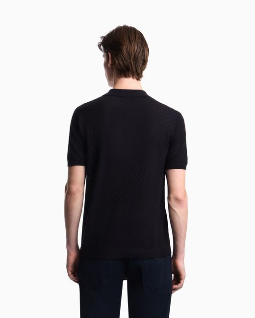 Emporio Armani Black Lyocell-Blend Polo-Collar Link Stitch And Plain Knit Jumper for men