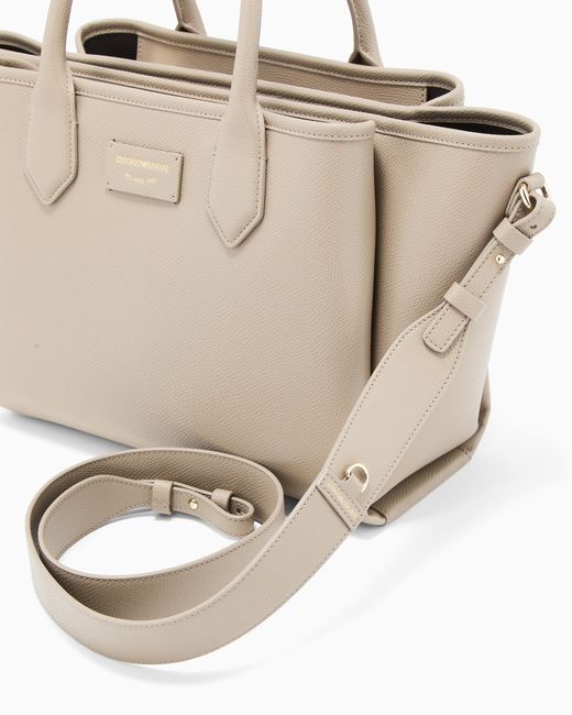 Emporio Armani White Medium Shopper Bag With Palmellato Finish