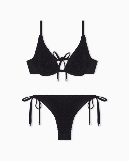 Emporio Armani Black Lycra Smocked Triangle Bikini