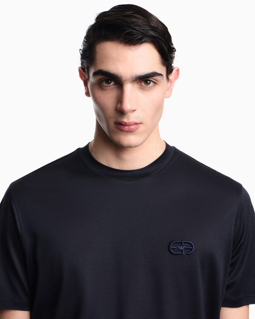 Emporio Armani Blue Lyocell Blend Jersey T-Shirt With Ea Logo Embroidery for men