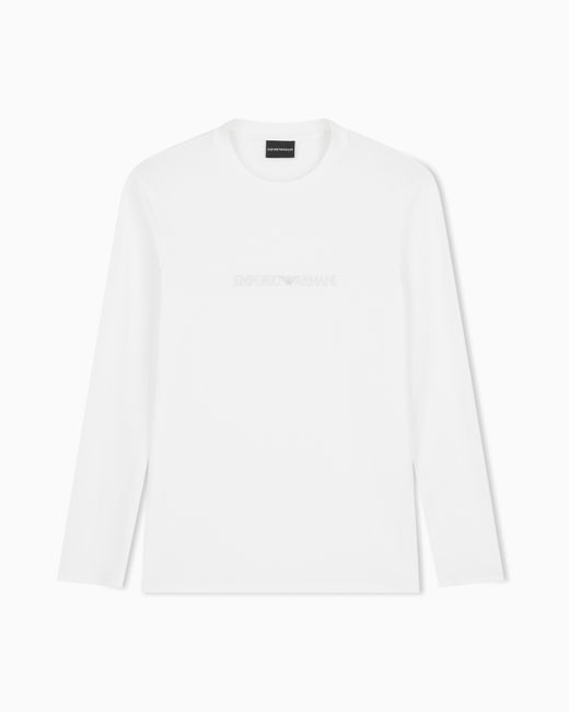 Emporio Armani White Slim-Fit Pima Jersey Jumper With Printed Logo for men