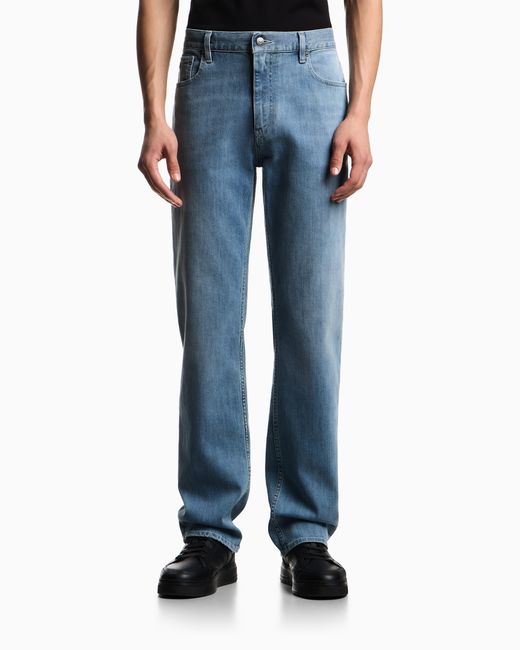 Emporio Armani Blue J76 Straight-Fit, Washed, 11.5-Oz Comfort-Denim Jeans for men