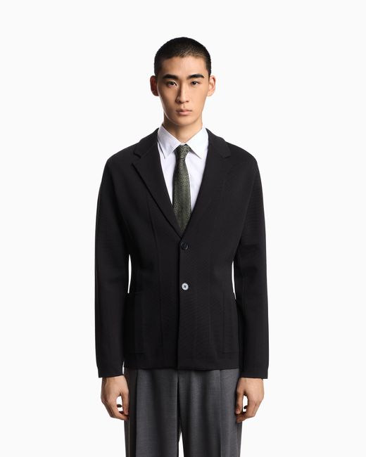 Emporio Armani Blue Icon Knitted, Single-Breasted Jacket for men