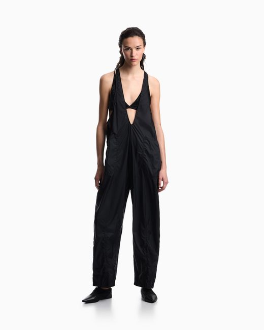 Emporio Armani Blue Nylon V-Neck Jumpsuit