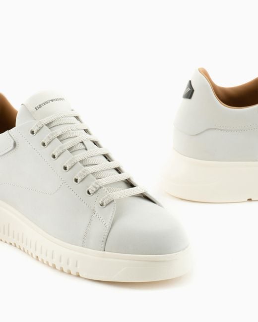 Emporio Armani White Nubuck Sneakers With Knurled Soles for men