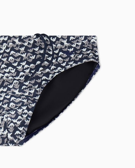 Emporio Armani Blue Swim Briefs With All-Over Logo for men