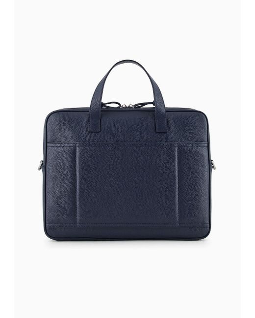 Emporio Armani Blue Business Bag In Tumbled Leather for men