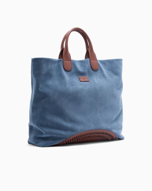 Emporio Armani Blue Suede Icon Shopper Bag for men