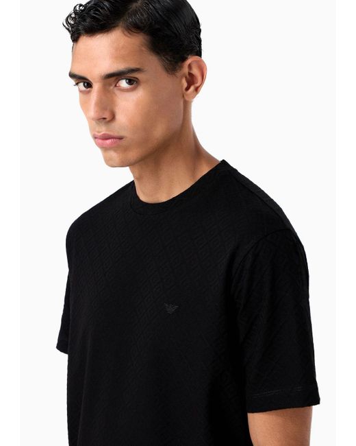Emporio Armani Black Jacquard Jersey T-shirt With Op-art Motif for men