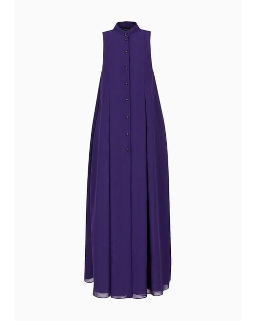 Vestido Largo Acampanado Con Cuello De Tira En Georgette Emporio Armani de color Purple
