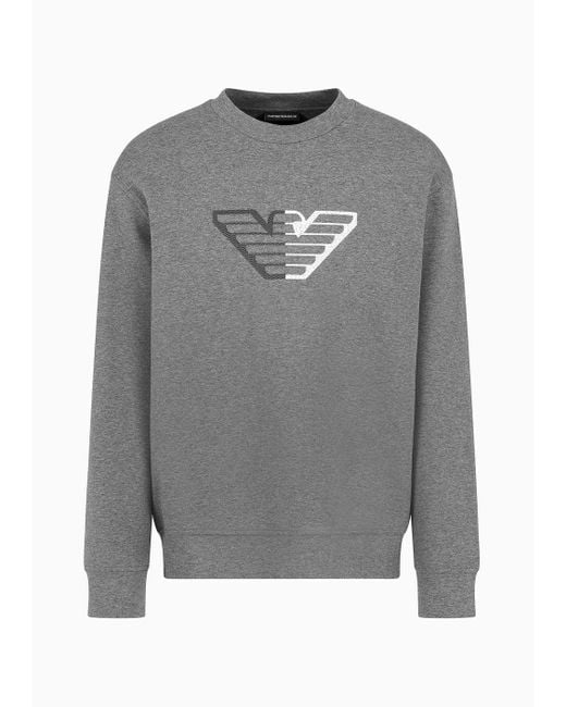 Emporio Armani Gray Double-jersey Sweatshirt With Embossed Oversized Eagle On A Chevron Background for men