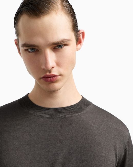 Emporio Armani Gray Travel Essentials Plain-Knit Virgin-Wool Jumper for men