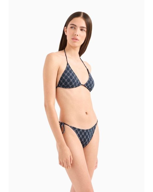 Emporio Armani Blue Padded Triangle Bikini In Monogram Jacquard