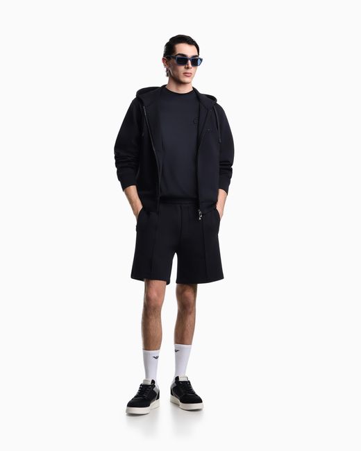 Emporio Armani Blue Double Jersey Zip-Up Hooded Sweatshirt With Ea Logo Embroidery for men