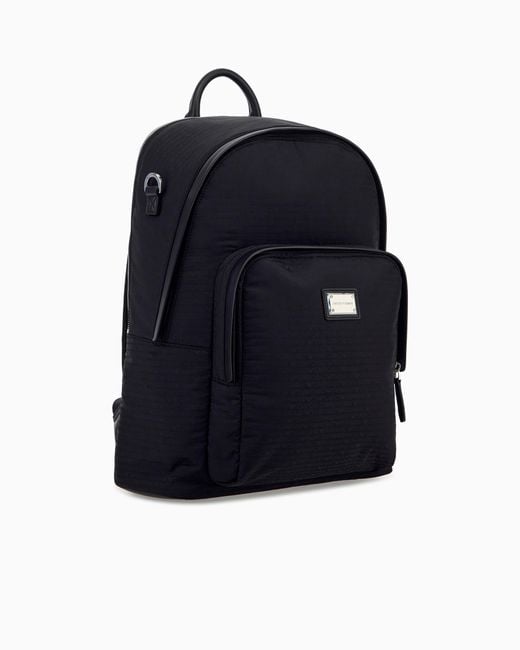 Emporio Armani Blue Backpack With A Front Zip Pocket And A Metal Logo Plaque for men