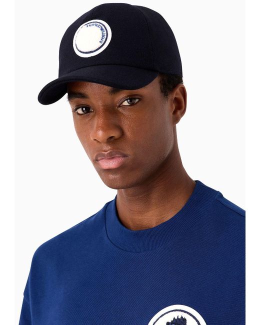 Emporio Armani Blue Asv Capsule Recycled Wool Cloth Baseball Cap for men