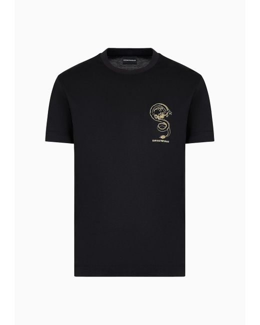 Emporio Armani Armani Sustainability Values T-shirt Mit Drachen-stickerei Aus Einer Jersey-lyocell-mischung in Black für Herren