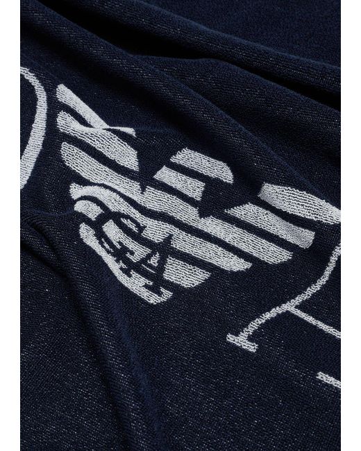 Emporio Armani Blue Terrycloth Beach Towel With Oversized Logo