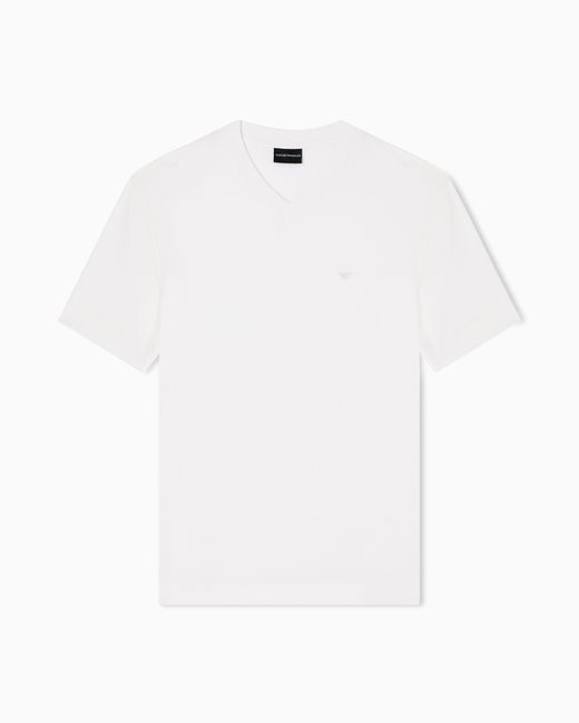 Emporio Armani T-Shirt Mit V-Ausschnitt Aus Jersey-Modal Mit Kleinen Adler-Stickereien in White für Herren