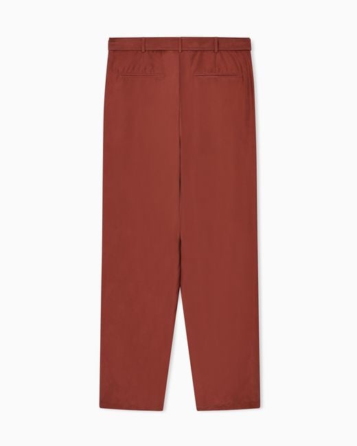 Emporio Armani Red Pure Washed Silk Habutai Belted Trousers for men