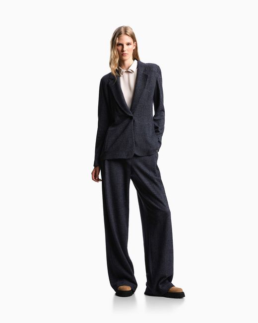 Pantalon Avec Pinces En Maille Jersey Compacte Prince-De-Galles Icon Asv Emporio Armani en coloris Blue