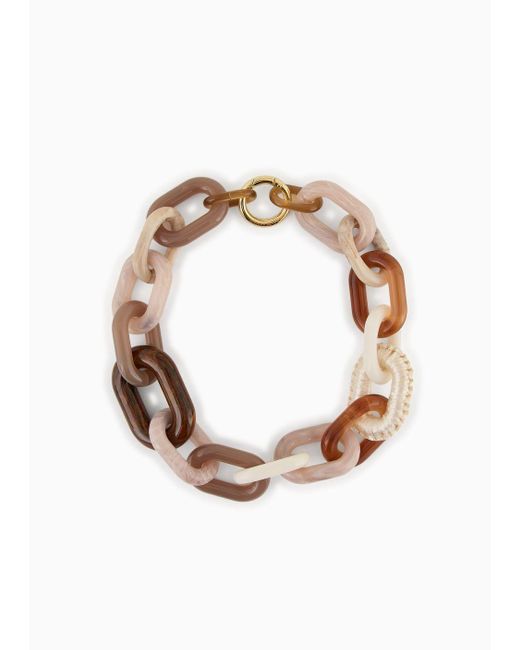 Emporio Armani White Chain Choker Necklace With Raffia-effect Detail