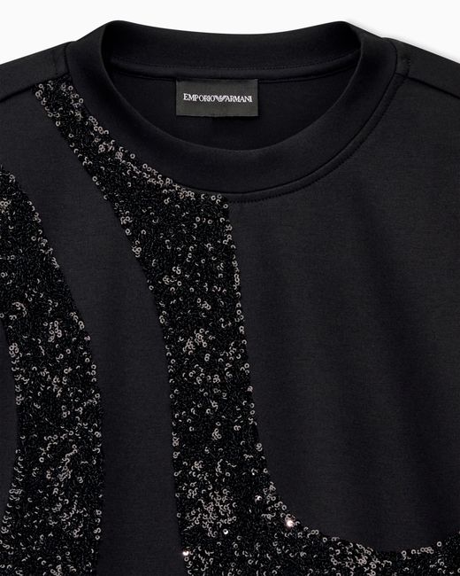 Emporio Armani Black Crew-Neck Scuba Sweatshirt With Abstract Sequin Design