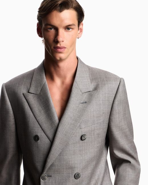 Emporio Armani Gray Muted Prince Of Wales Check Mouliné Wool Suit for men