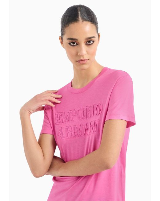 Emporio Armani Pink Asv Washed Lyocell T-shirt With Devoré-effect Logo