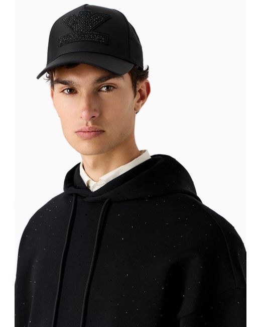 Emporio Armani Clubwear-sweatshirt In Oversize Passform Aus Doppellagigem Jjersey Mit Kapuze Und Strasssteinen in Black für Herren