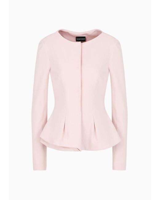 Emporio Armani Pink Flared Single-breasted Jacket In Stretch Milano-stitch Fabric