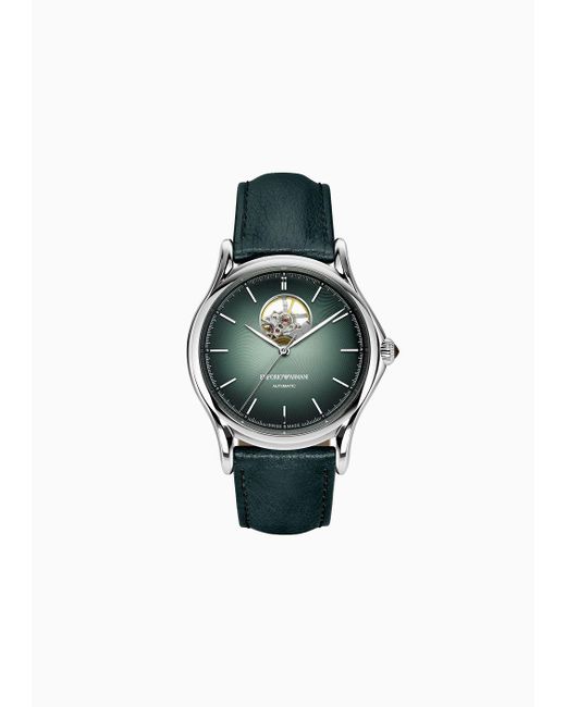 Emporio Armani Swiss-made Green Leather Automatic Watch for men