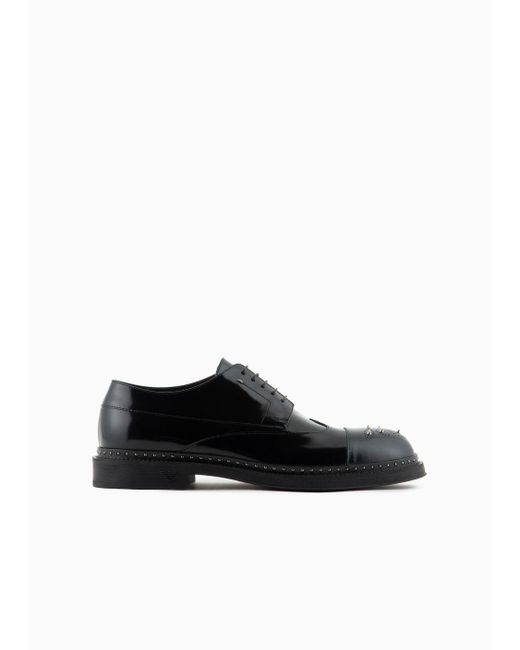 Emporio Armani Black Brushed Leather Derby Shoes With Studs for men