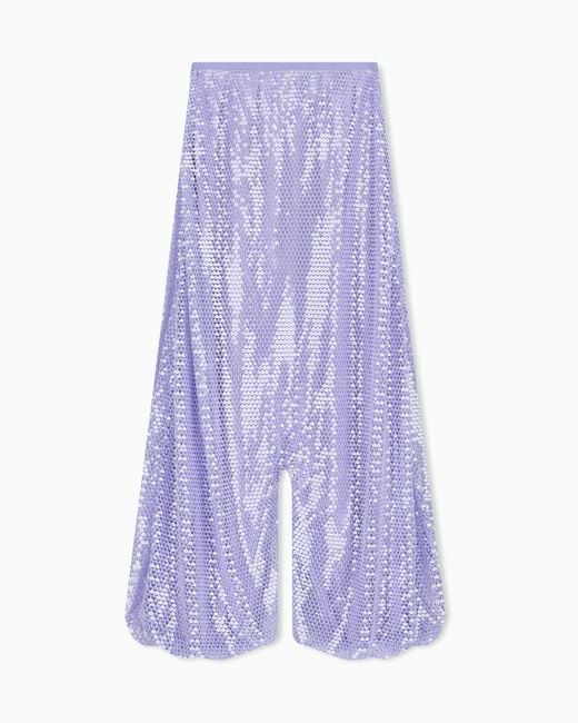 Emporio Armani Purple Mesh Crochet Trousers With All-Over Sequins