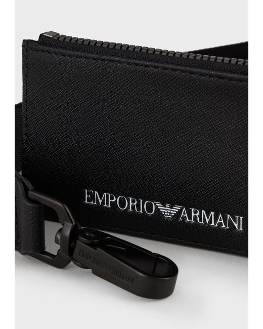 Porta badge in pelle rigenerata stampa saffiano da Uomo di Emporio Armani  in Nero