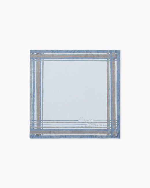 Emporio Armani Blue Pure Silk Foulard With A Frame Print