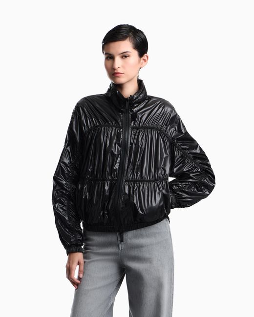 Emporio Armani Blue Reversible Blouson Jacket With Matte And Shiny Finishes