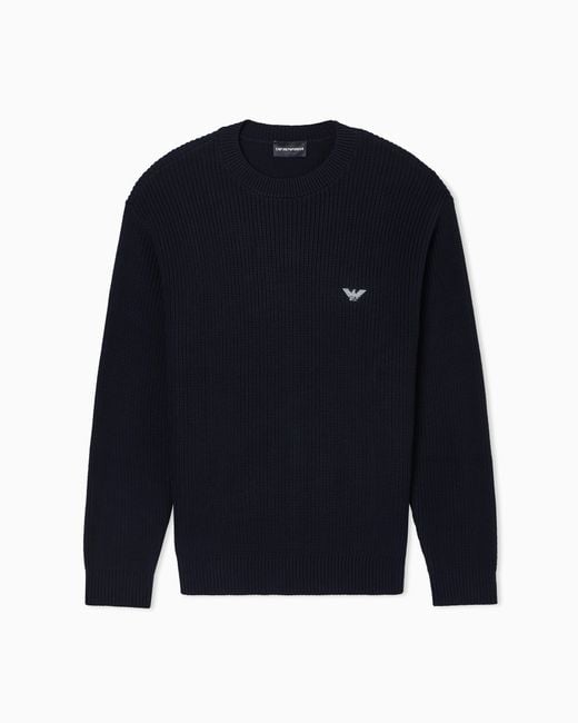 Emporio Armani Blue Half Fisherman's Rib Knit Jumper for men