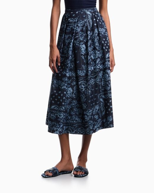 Emporio Armani Blue Bandana Print Chambray Skirt