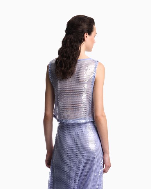 Emporio Armani Purple Mesh Crochet Top With All-Over Sequins